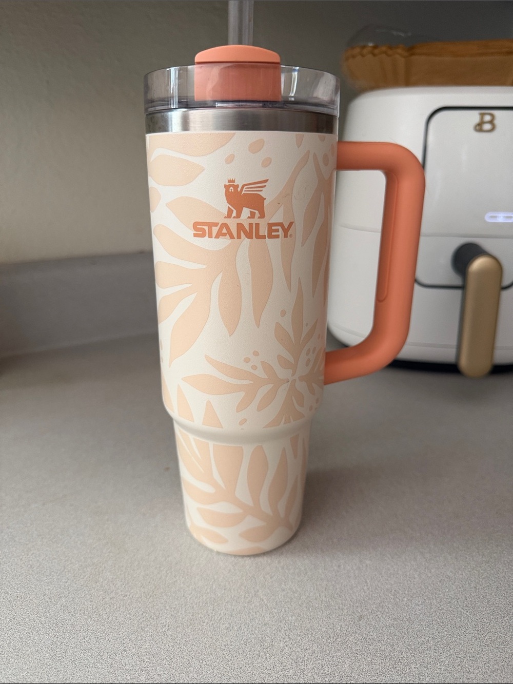 Stanley Peach Floral Travel Mug with Coral Handle